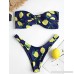 ZAFUL Women's Sexy Strapless Lemon Print Twist Bandeau Padded Bikini Set Navy Blue B07CB429DB
